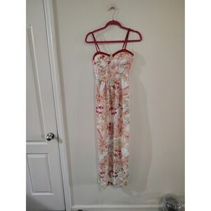 Land of the Free Floral Bustier Maxi Dress Pink Orange Tropical Smocked Back M